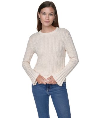 Petite Cable-Knit Ruffled-Cuff Sweater