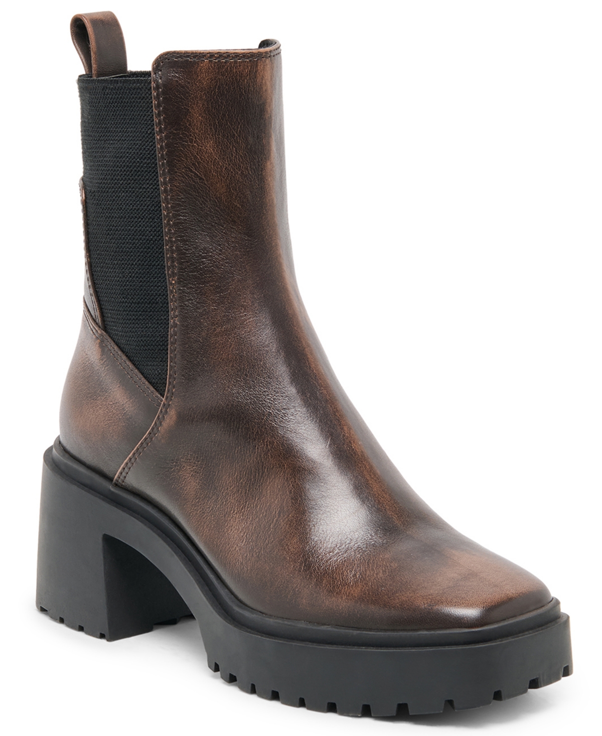 Dolce Vita Women's Grizly Wide Width Lug Sole Chelsea Booties - Brown Leather H2O