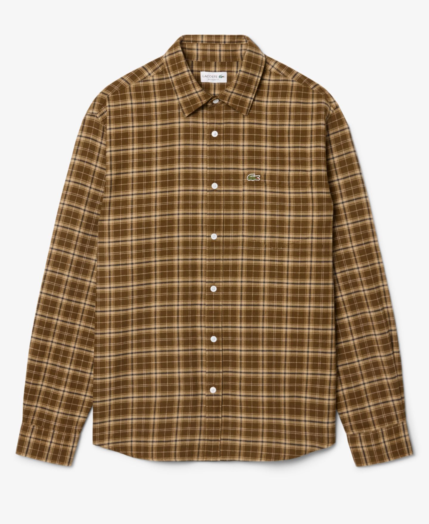 Мужские рубашки Lacoste Plaid Flannel Long-Sleeve, цвет: Тёмный коричневый — фото 5
