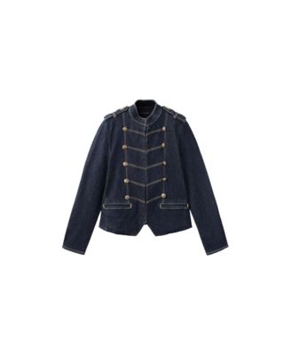 Women's Military Decorative Frog Closures Stand-Up Collar Denim Jacket