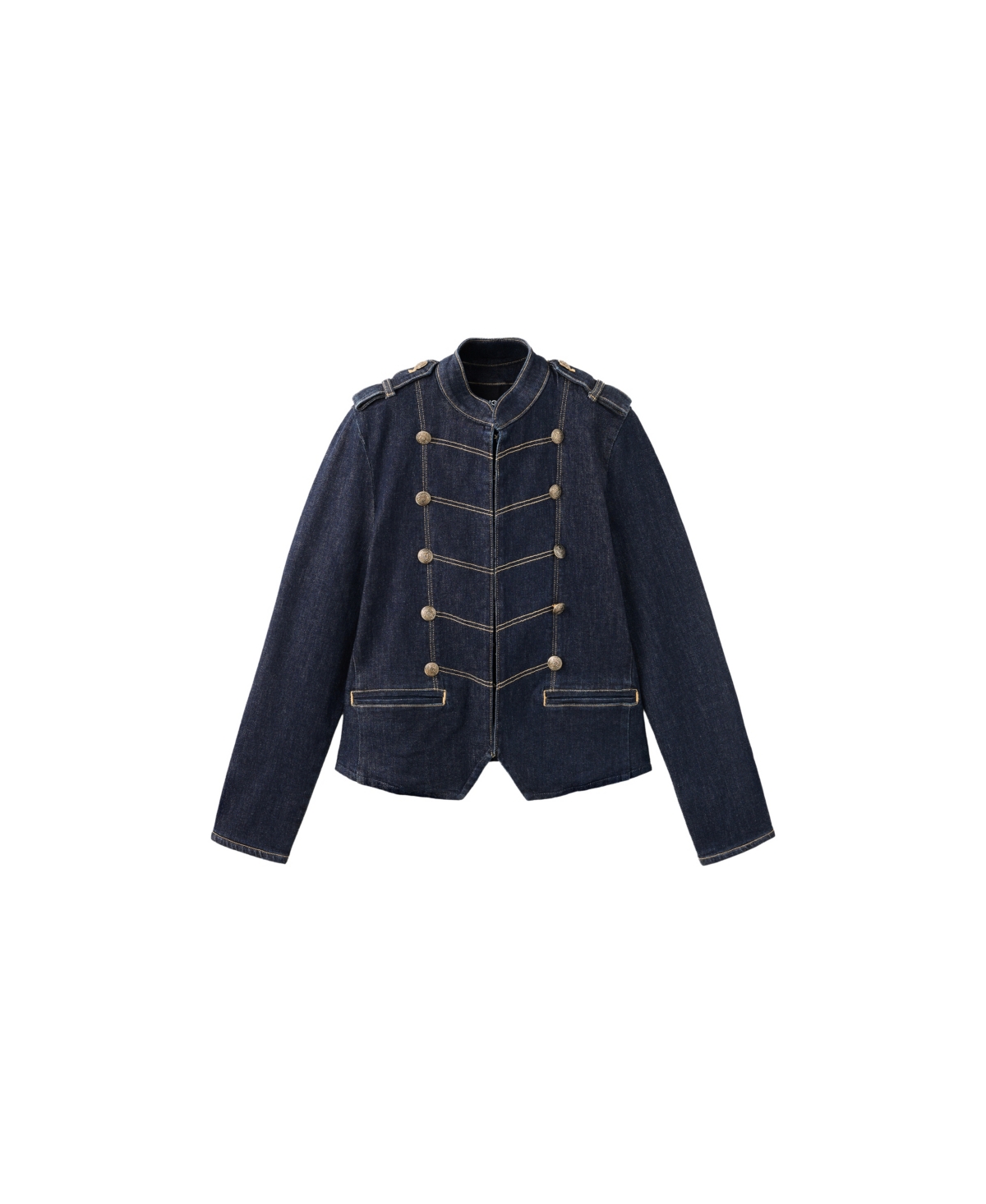 Mango Women's Military Decorative Frog Closures Stand-Up Collar Denim Jacket - Open Blue