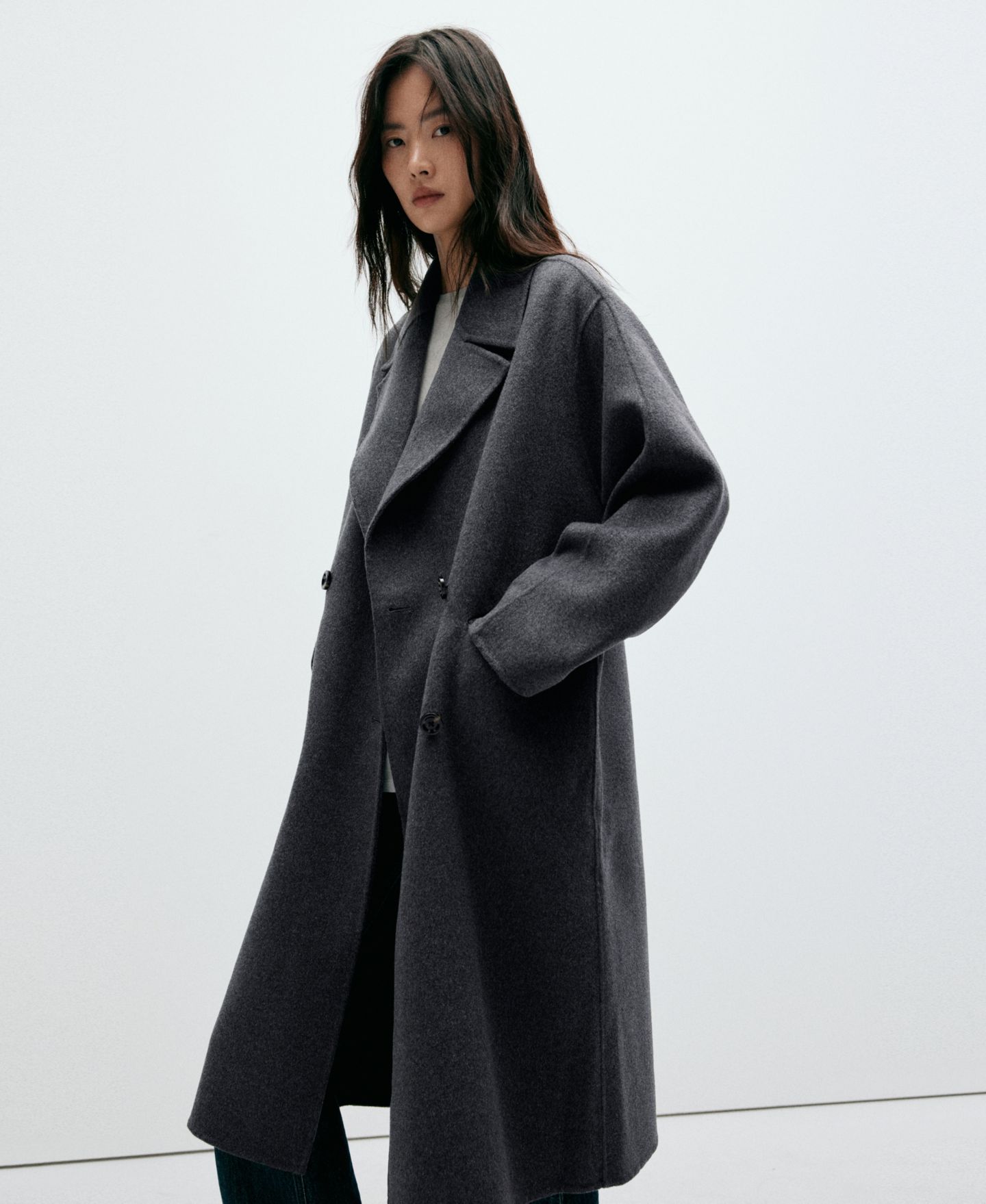 Женское пальто Mango Wool-Blend Double Breasted Long, цвет: Тёмный меланжевый серый — фото 5