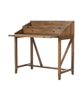 Oak-Colored Writing Desk With Pull-Out Tray And Spacious Storage