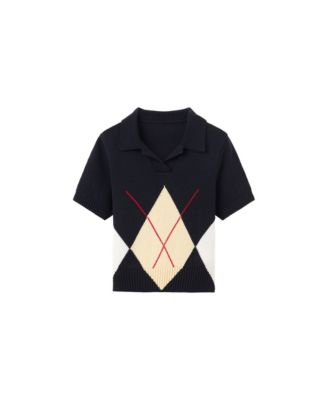 Women's Argyle Polo Neck Sweater