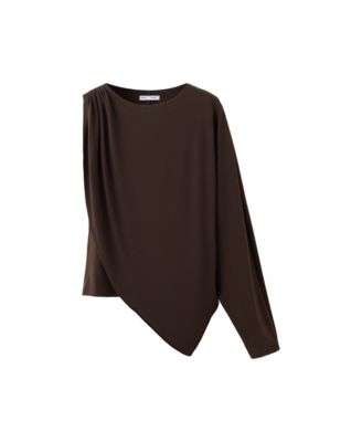 Women's Asymmetrical Boat Neck Long-Sleeve Blouse