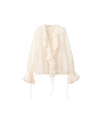 Women's Ruffled V-Neck Long-Sleeve Blouse