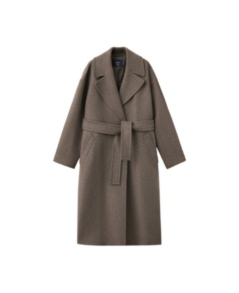 Женское пальто Mango Belted Manteco Wool-Blend Long, цвет: Средний коричневый