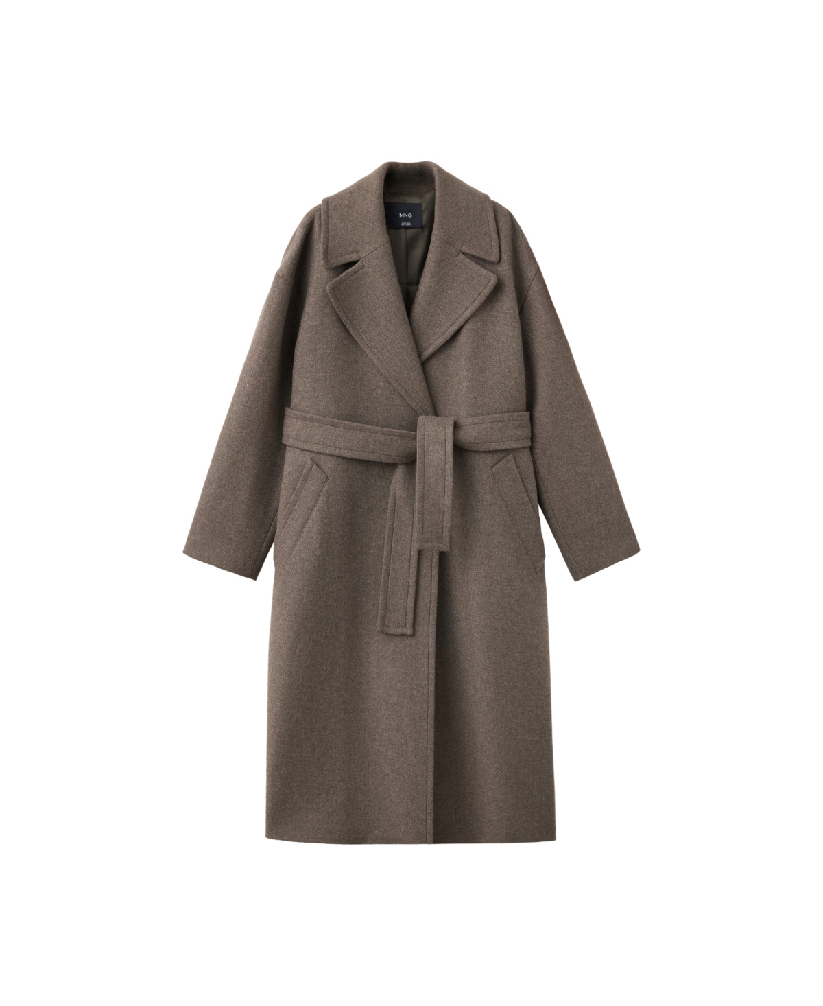Mango Women's Belted Manteco Wool-Blend Long Coat - Medium Brown