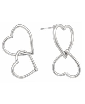 Fine Silver-Plated Double Heart Matte Post Earring