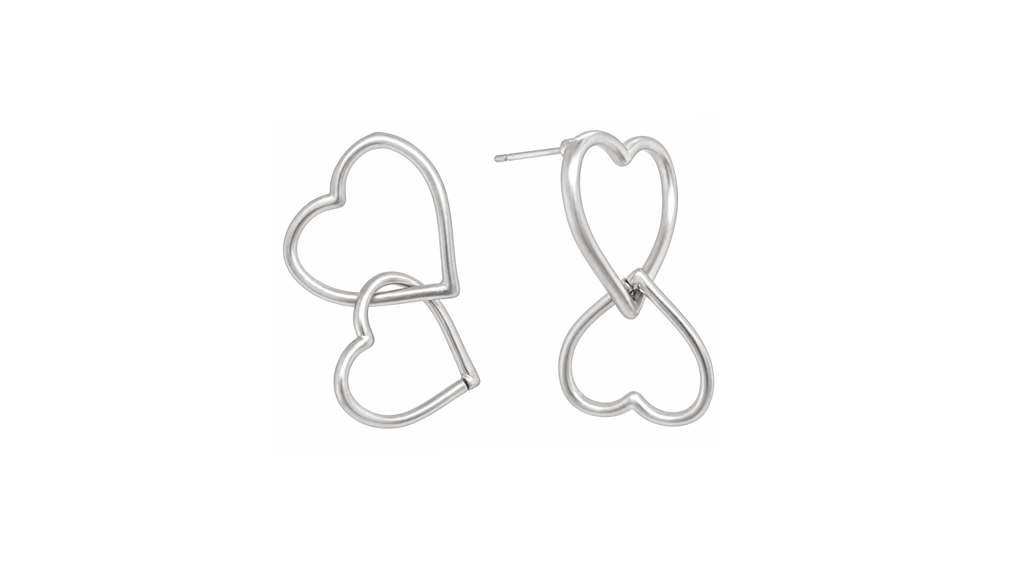 And Now This Fine Silver-Plated Double Heart Matte Post Earring