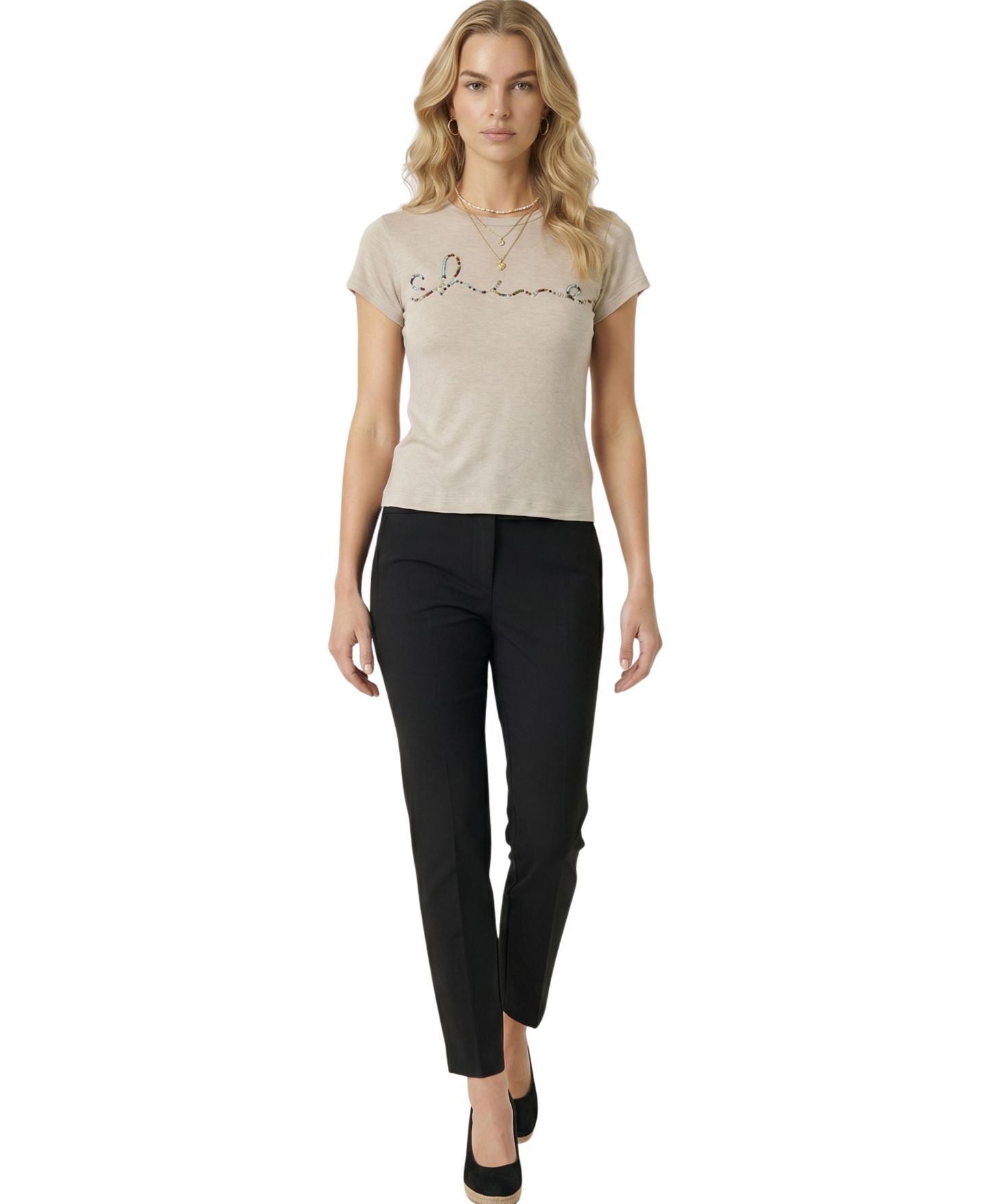 Женская футболка Modenaire Beaded Crewneck Short-Sleeve, цвет: Серый — фото 5