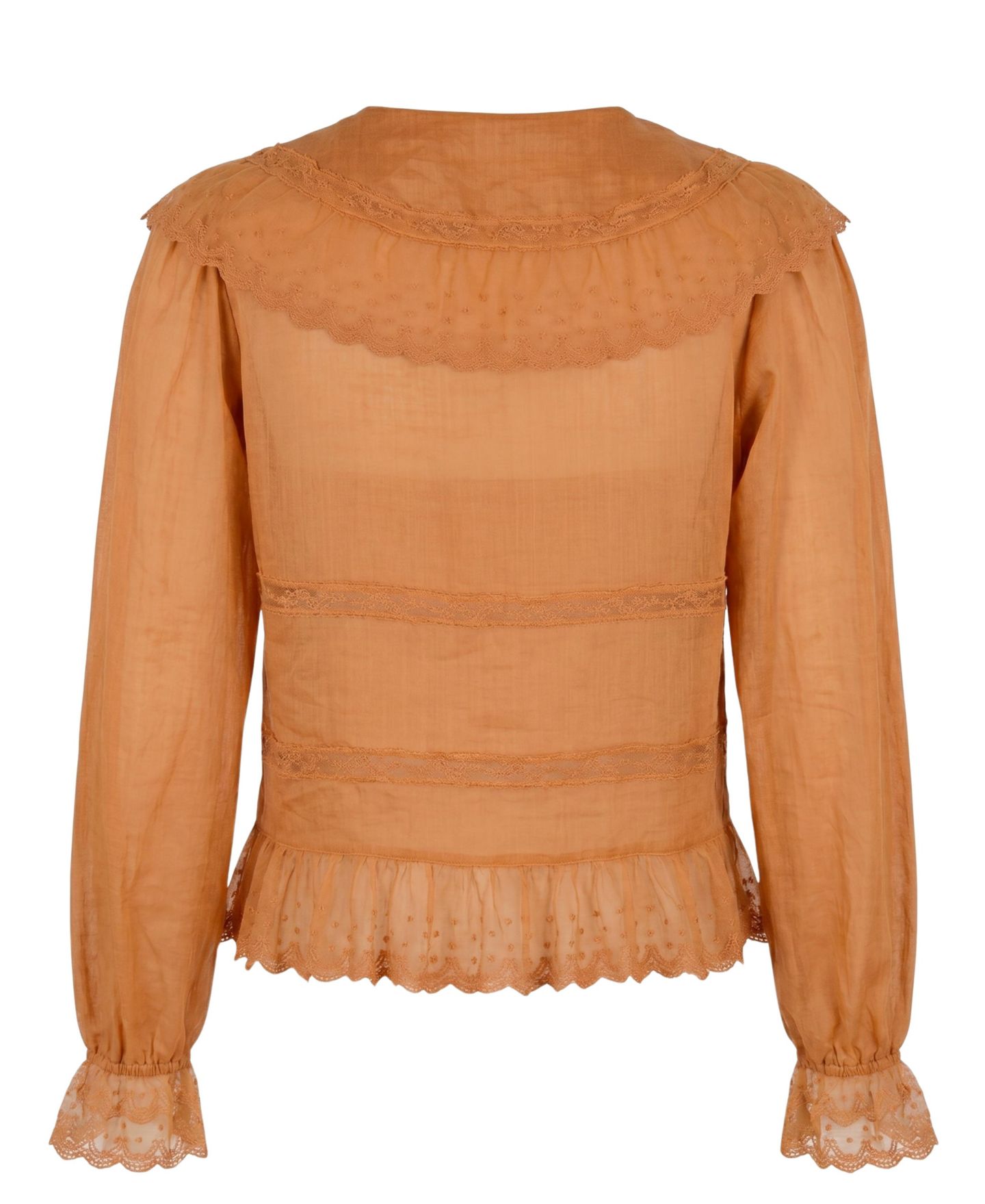 Женская блузка Modenaire Ruffled Lace-Trim Tie-Front, цвет: Оранжевый — фото 6