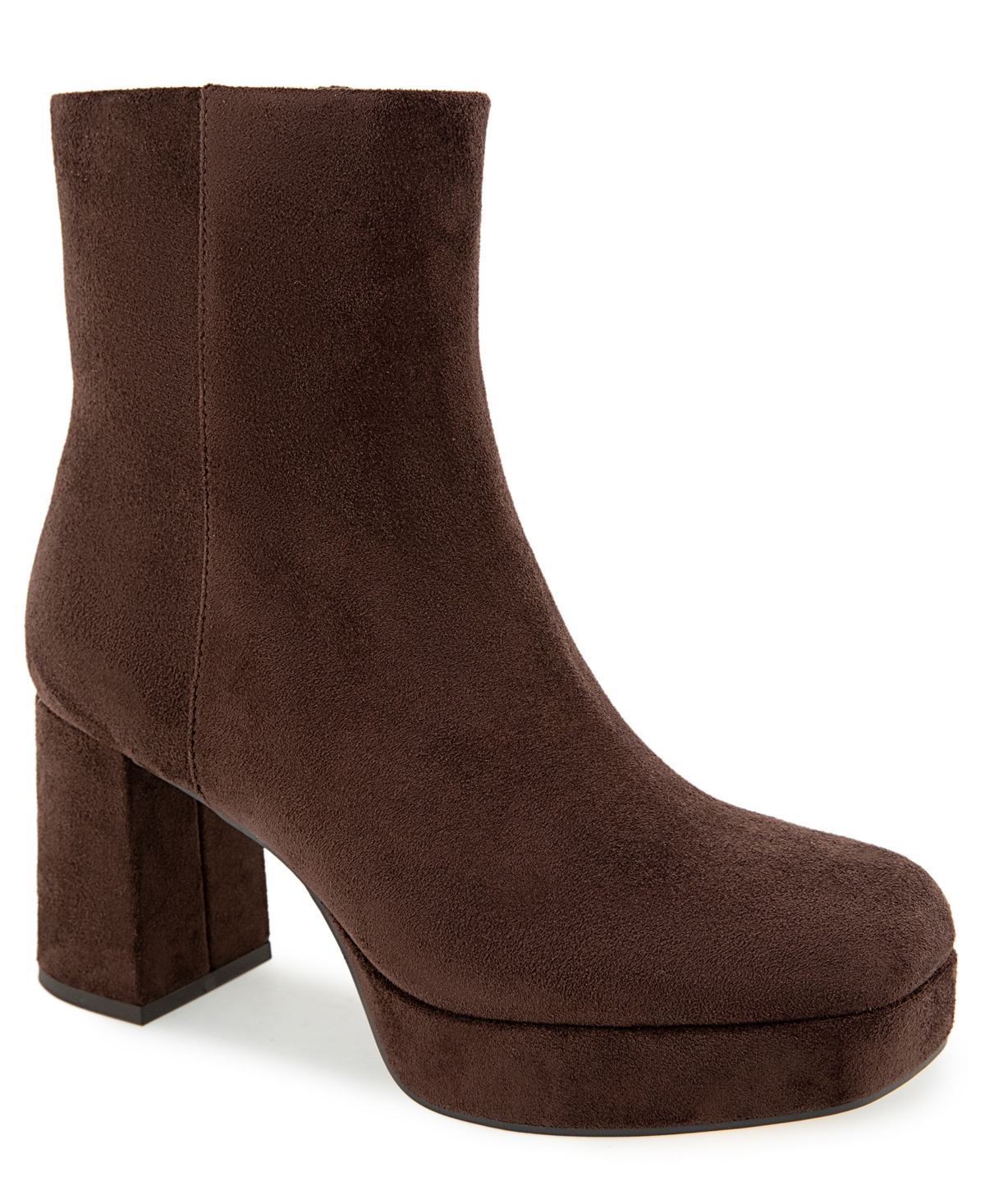 Kenneth Cole Reaction Women's Klooney Platform Square Toe Faux Leather Booties - Chocolate Micro
