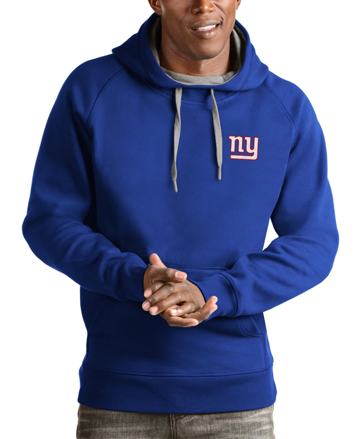 Antigua Men's Royal New York Giants Logo Victory Pullover Hoodie - Royal