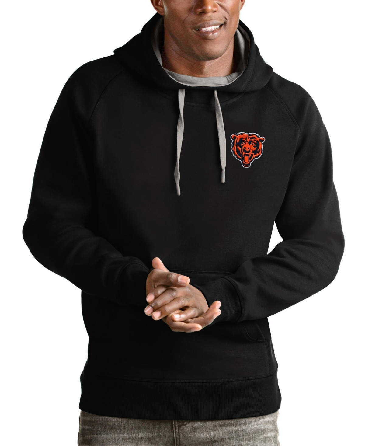 Antigua Men's Black Chicago Bears Logo Victory Pullover Hoodie - Black