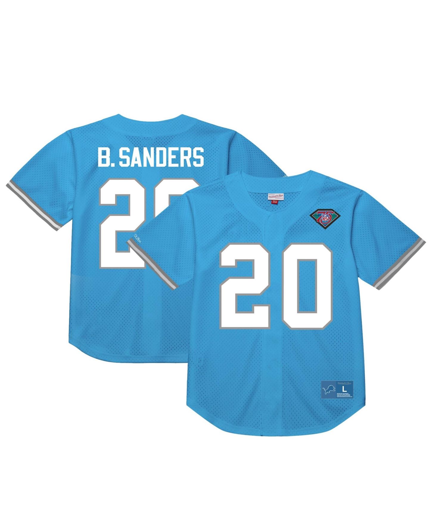 Мужской топ Mitchell & Ness Mitchell Ness Barry Sanders Blue Detroit Lions Retired Player Name & Number Mesh — фото 1