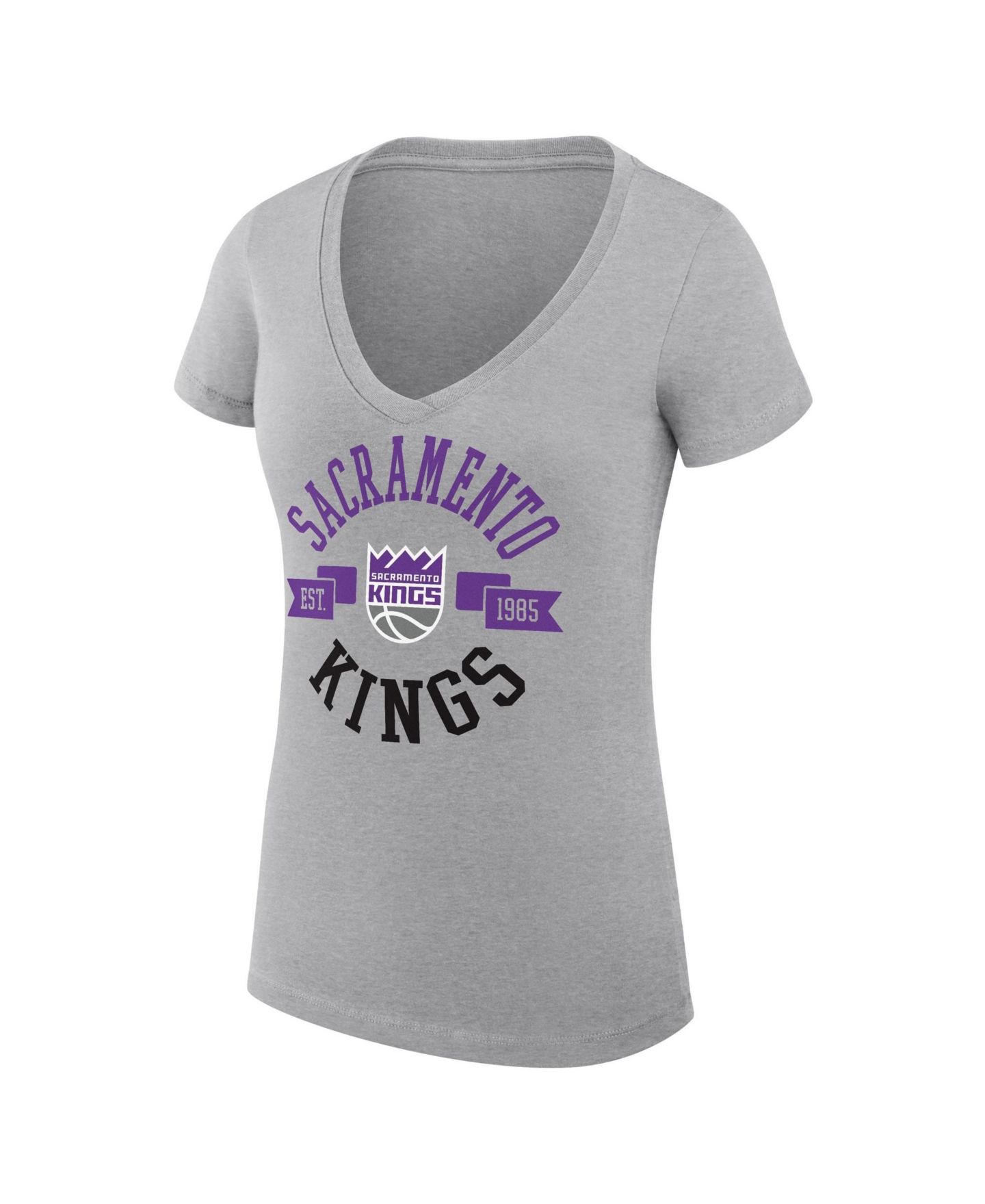 Женская футболка G-III 4Her by Carl Banks Heather Gray Sacramento Kings Super-Slim Fit Lightweight Large City Logo V-Neck — фото 2