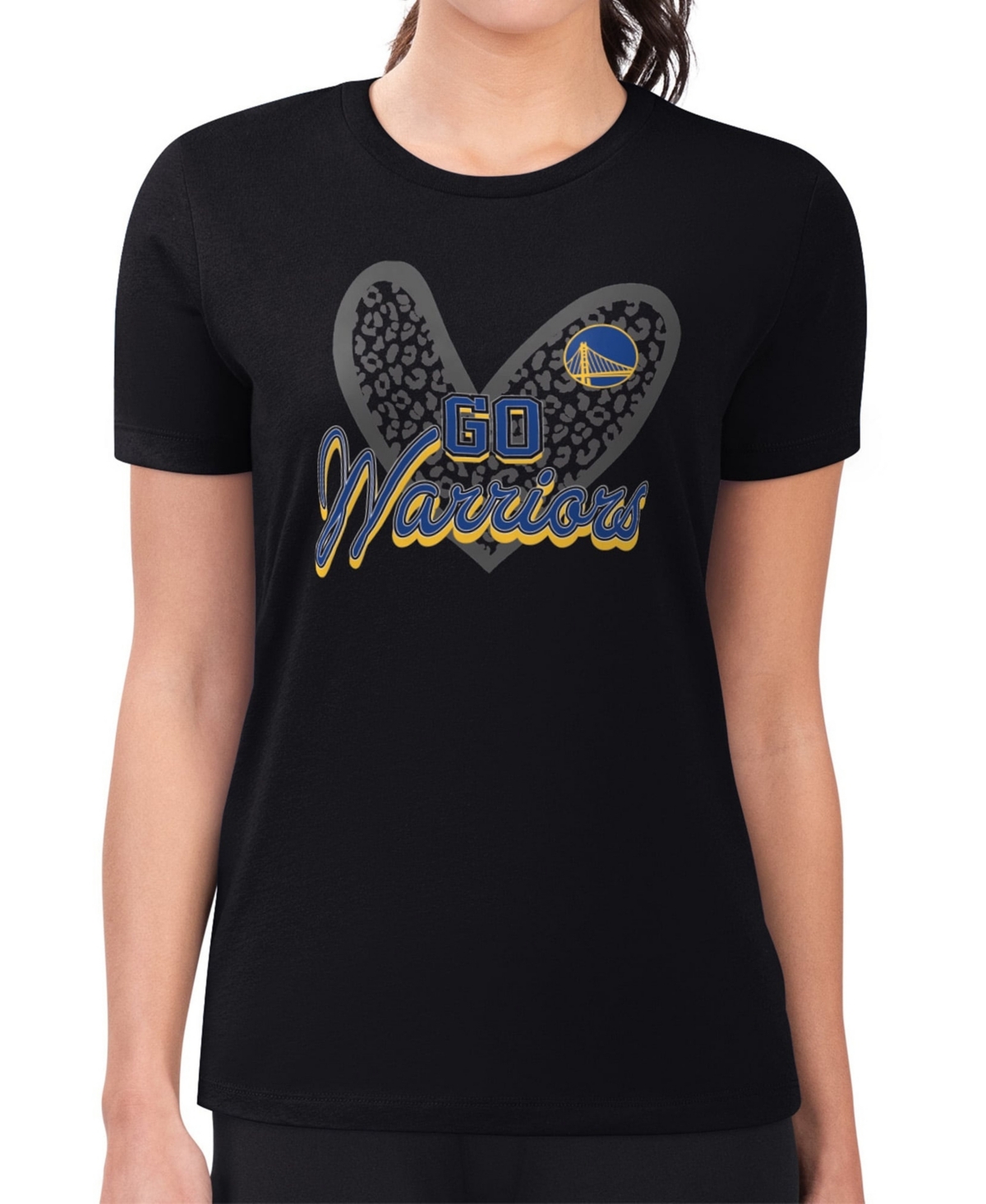 G-iii 4Her by Carl Banks Women's Black Golden State Warriors Super-Slim Fit Lightweight Leopard Heart T-Shirt - Black