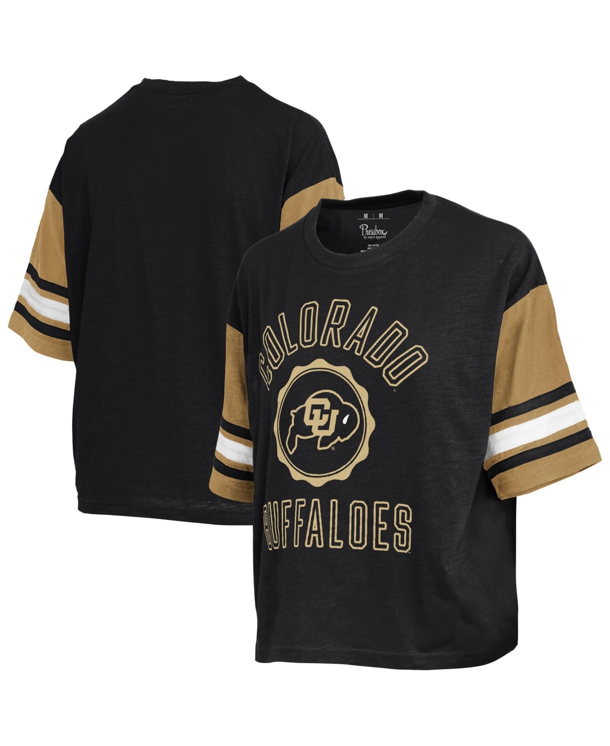 Pressbox Women's Black Colorado Buffaloes Sunday Color block Seal Slub T-Shirt - Black, Gold
