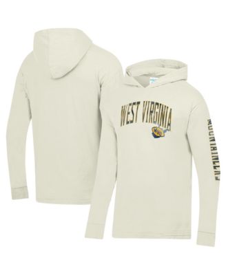 Comfort wash Men's Cream West Virginia Mountaineers Long-Sleeve Hooded T-Shirt