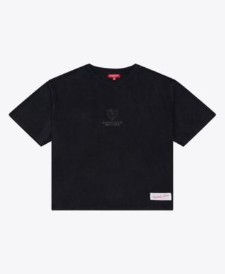 Women's Mitchell Ness Black Chicago Bears Core Essentials Micro Logo Boxy Crop T-Shirt