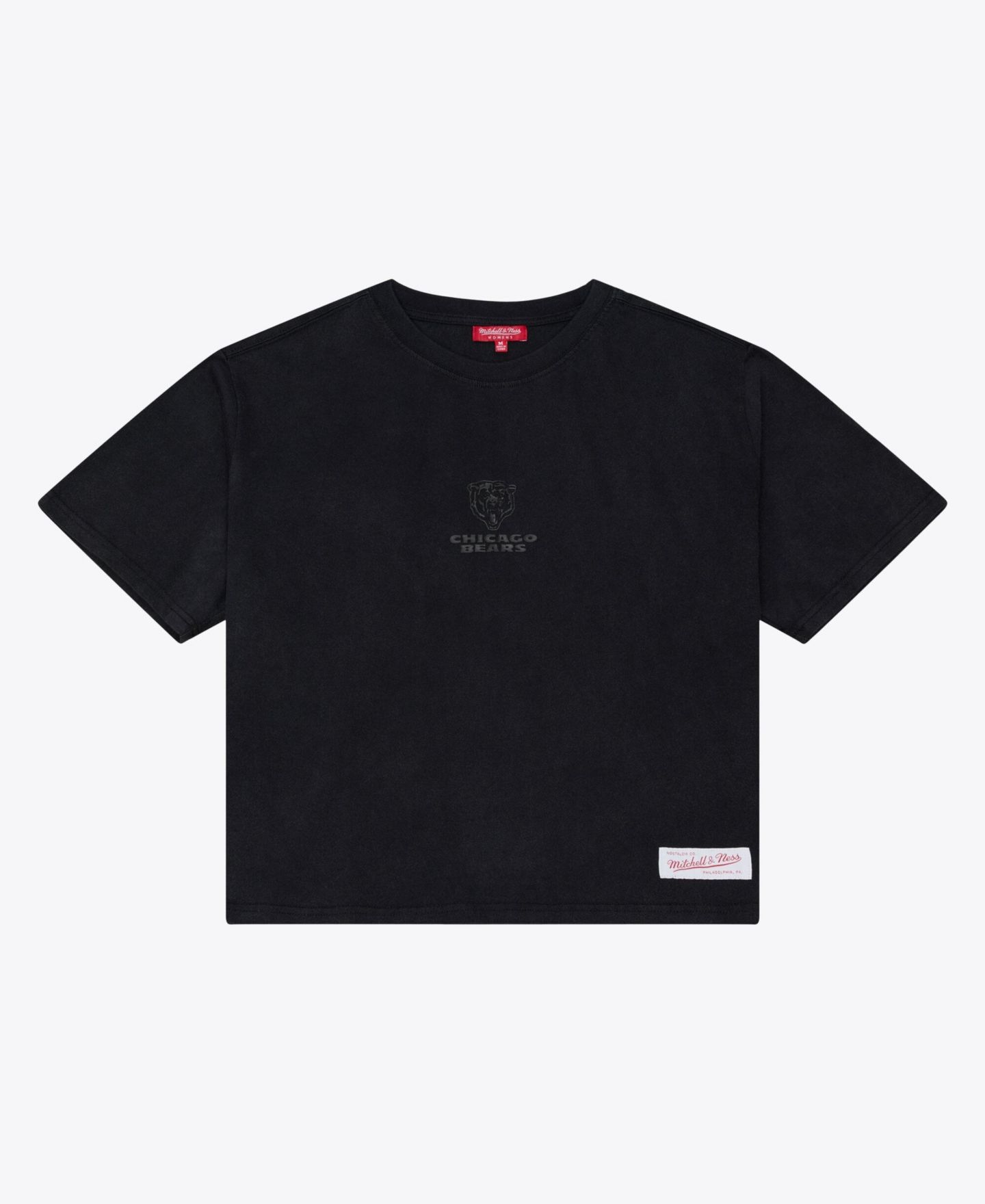 Женская футболка Mitchell & Ness Mitchell Ness Black Chicago Bears Core Essentials Micro Logo Boxy Crop — фото 1
