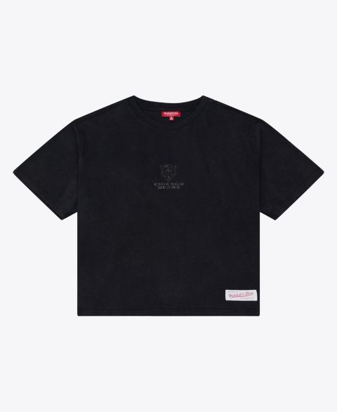 Женская футболка Mitchell & Ness Mitchell Ness Black Chicago Bears Core Essentials Micro Logo Boxy Crop