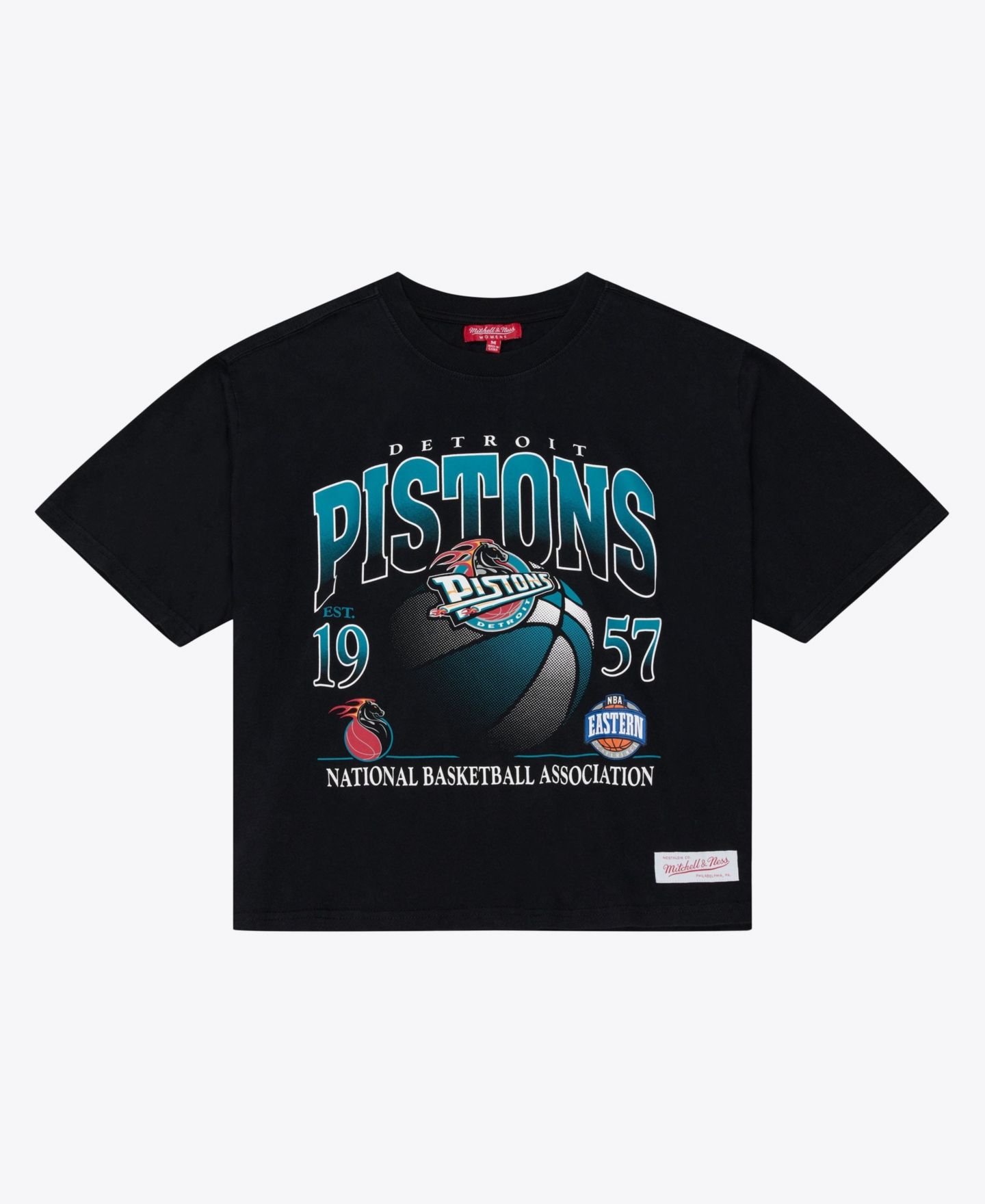 Женская футболка Mitchell & Ness Mitchell Ness Black Detroit Pistons Street Graphic Boxy Crop — фото 2