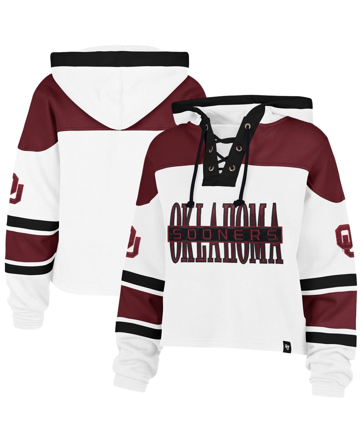 '47 Brand Women's White Oklahoma Sooners Cut Thru Cropped Superior Lacer Pullover Hoodie - White
