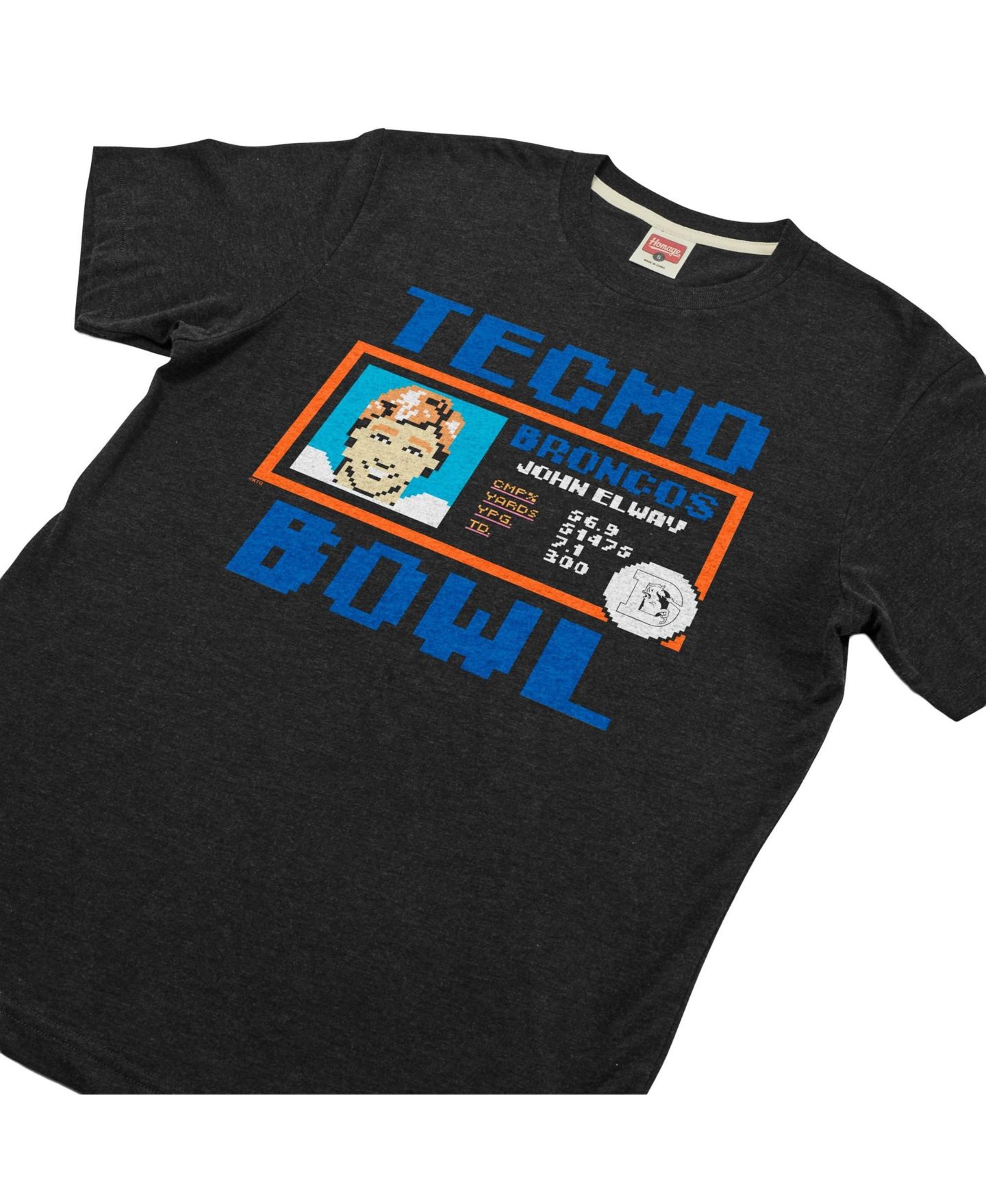 Футболка Homage John Elway Charcoal Denver Broncos Tecmo Bowl Retired Player Graphic Tri-Blend — фото 3