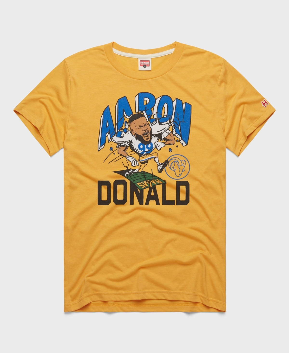 Homage Men's and Women's Aaron Donald Gold Los Angeles Rams Caricature Player Graphic Tri-Blend T-Shirt - Gold