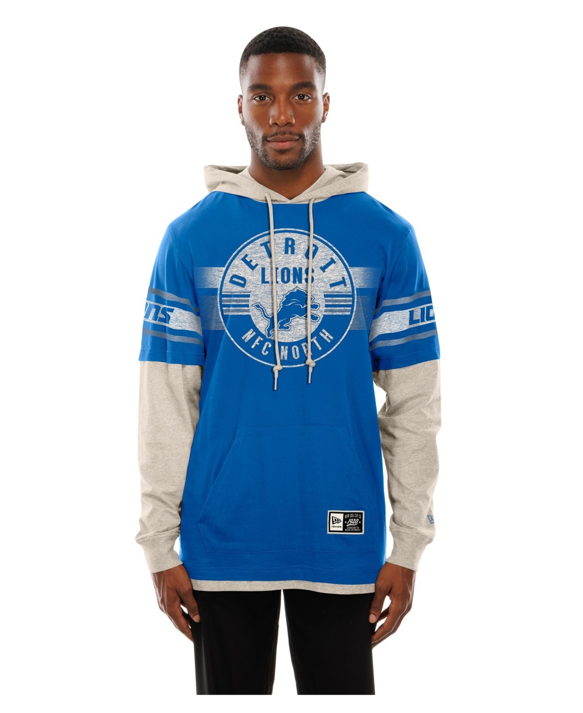 New Era Men's Blue Detroit Lions Twofer Layered Long-Sleeve Hooded T-Shirt - Blue