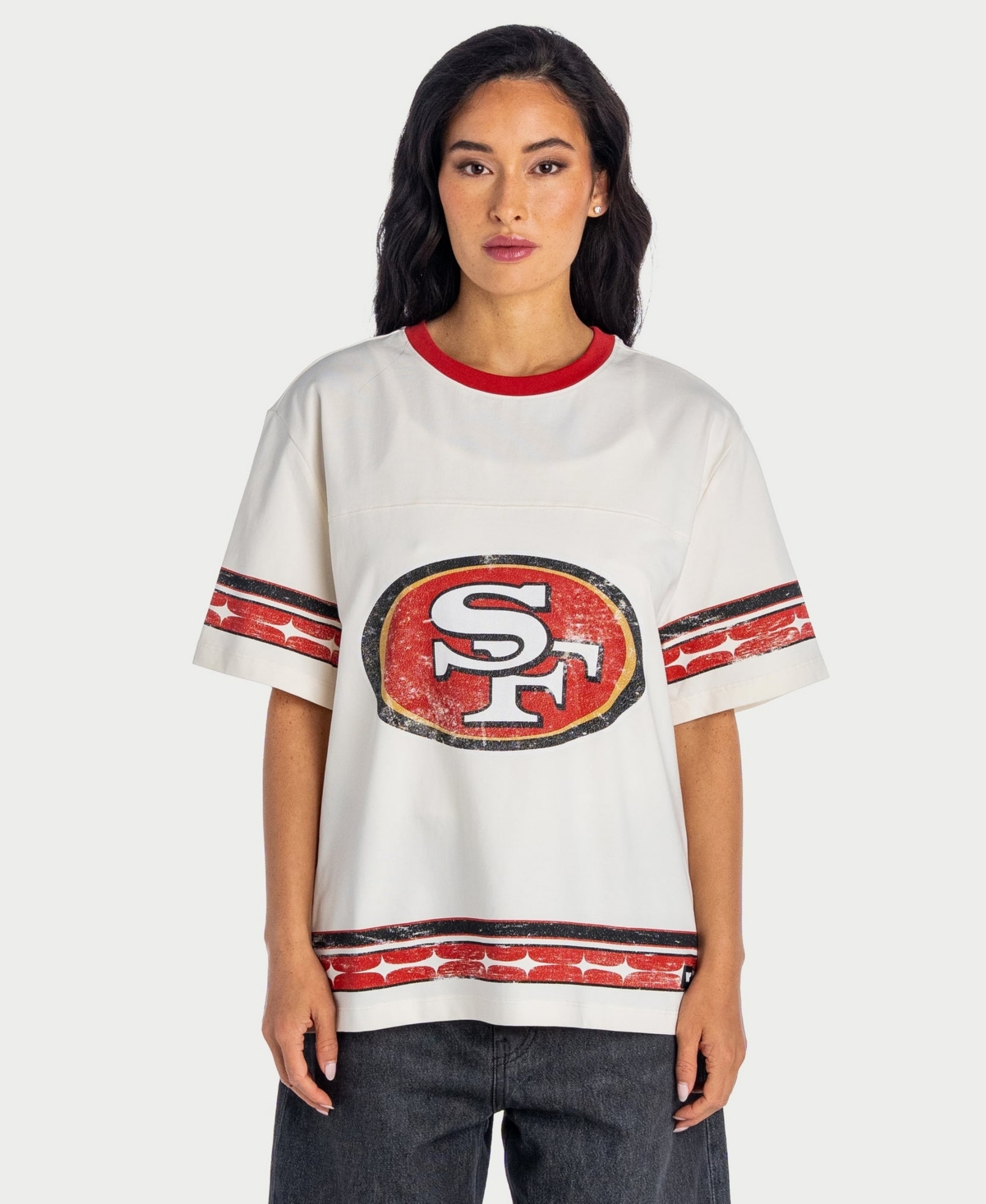 The Wild Collective Women's Cream San Francisco 49ers Oversized Established Boyfriend T-Shirt - Cream