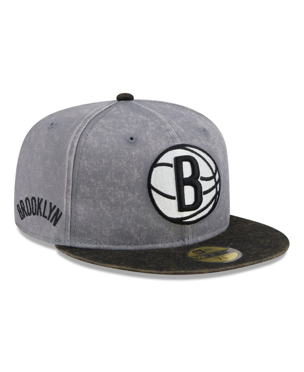 New Era Men's Gray/Black Brooklyn Nets Washed 59FIFTY Fitted Hat - Gray, Black