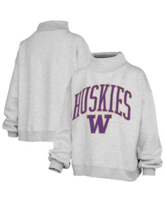 Women's Ash Washington Huskies Oversized Slogan Fleece Mock Neck Sweatshirt