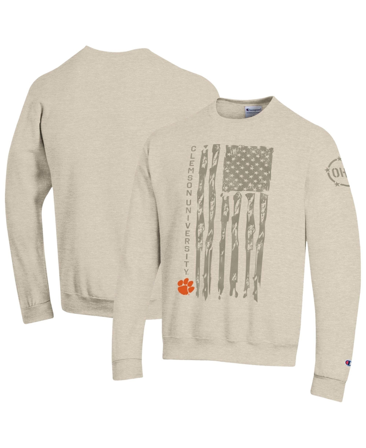 Champion Men's Oatmeal Clemson Tigers Operation Hat Trick Flag Fleece Crewneck Sweatshirt - Oatmeal
