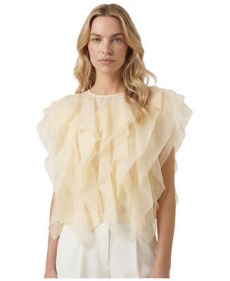 Women's Sleeveless Sheer Ruffled Tulle Blouse