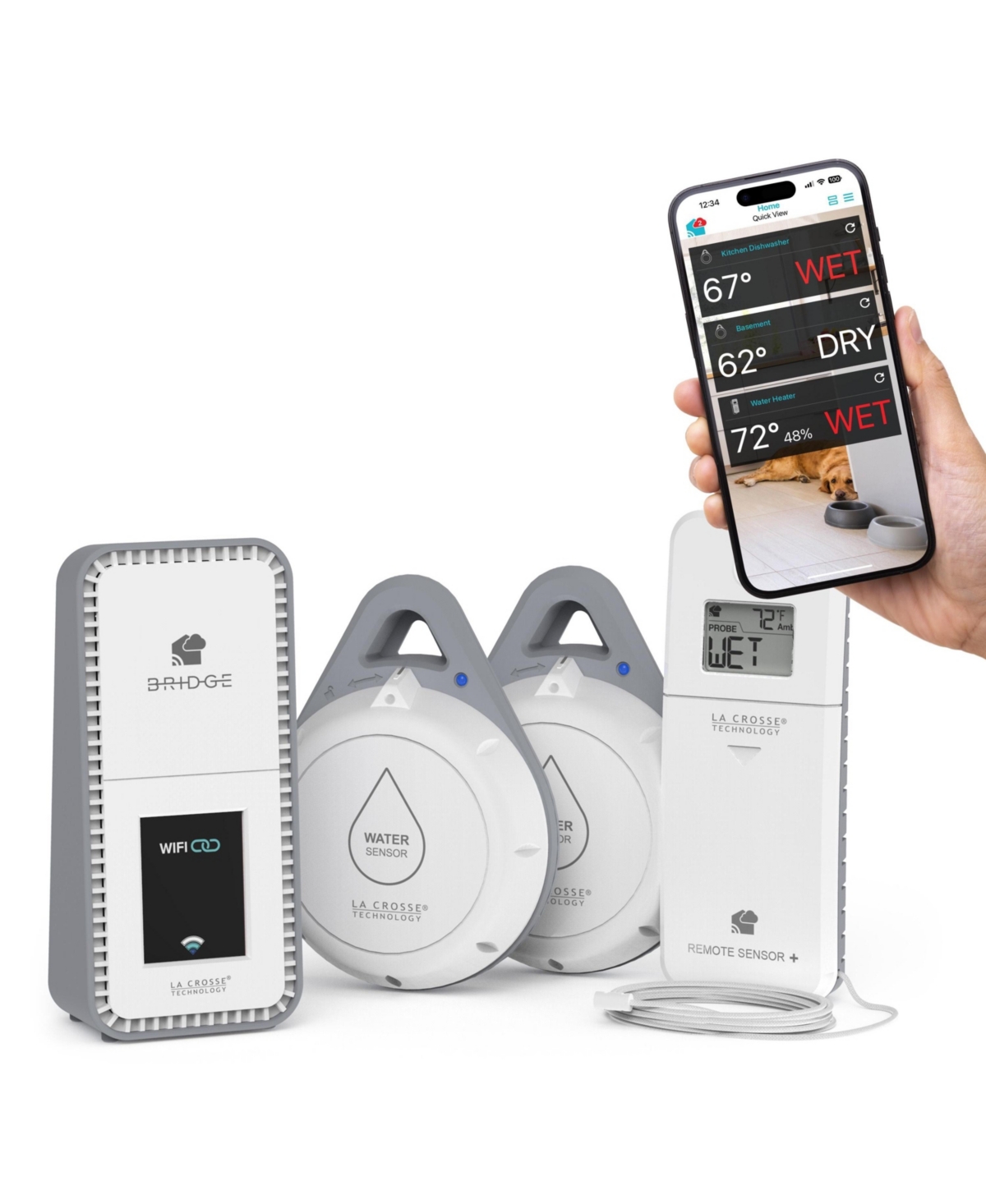 La Crosse Technology Leak Geek Advanced Wi-Fi Water Leak Alert and Monitoring System - White