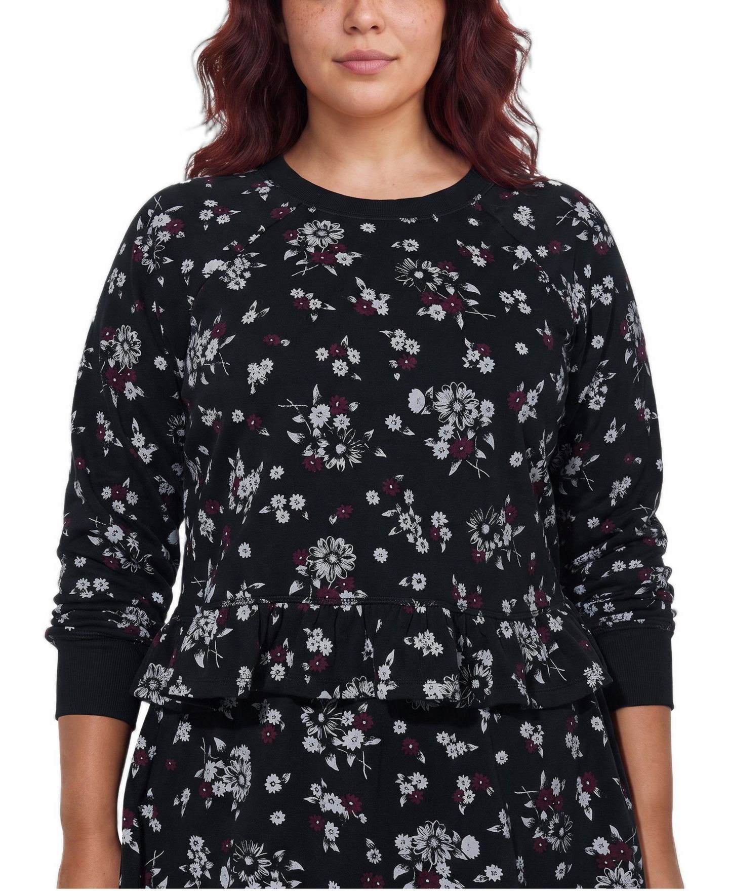 Женский свитер Torrid Plus Size LoveSick Cropped Ruffle-Hem Pullover, цвет: С принтом чёрный — фото 1