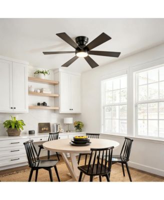 46-in Modern Black Flush Mount Ceiling Fan with LED Light and Remote Control Included 6-Blade