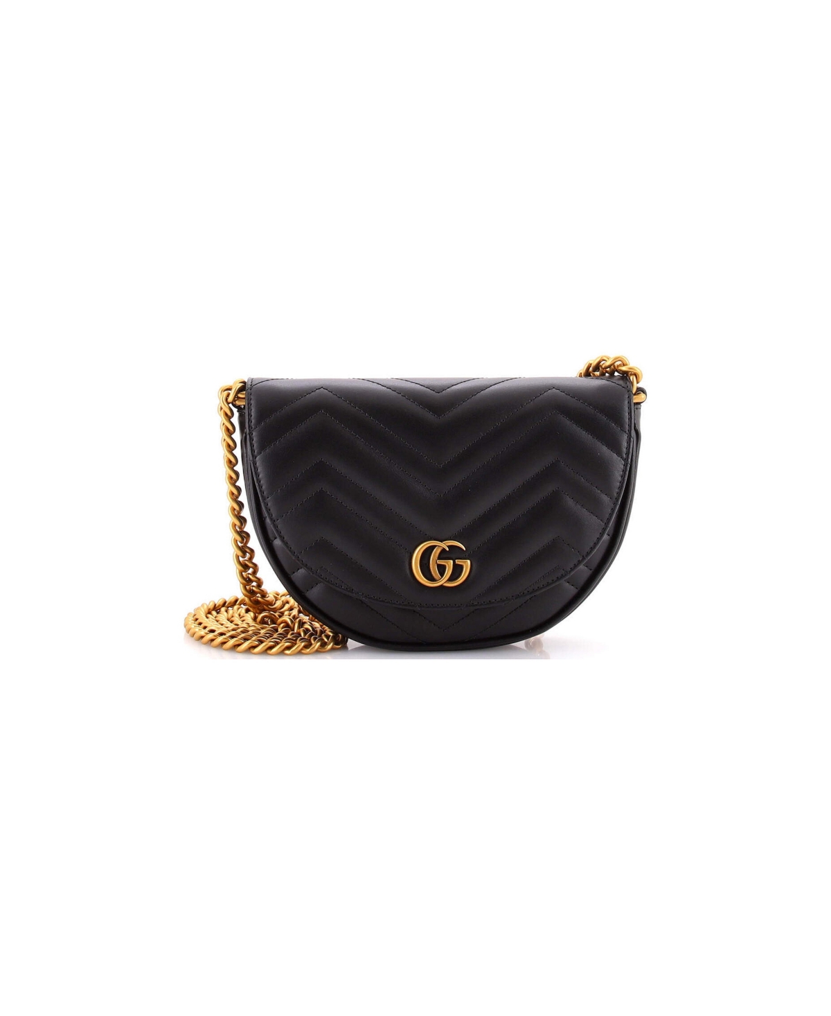 Pre-Owned Gucci Mini Gg Marmont Half Moon Flap Crossbody Bag Matelasse Leather - Black