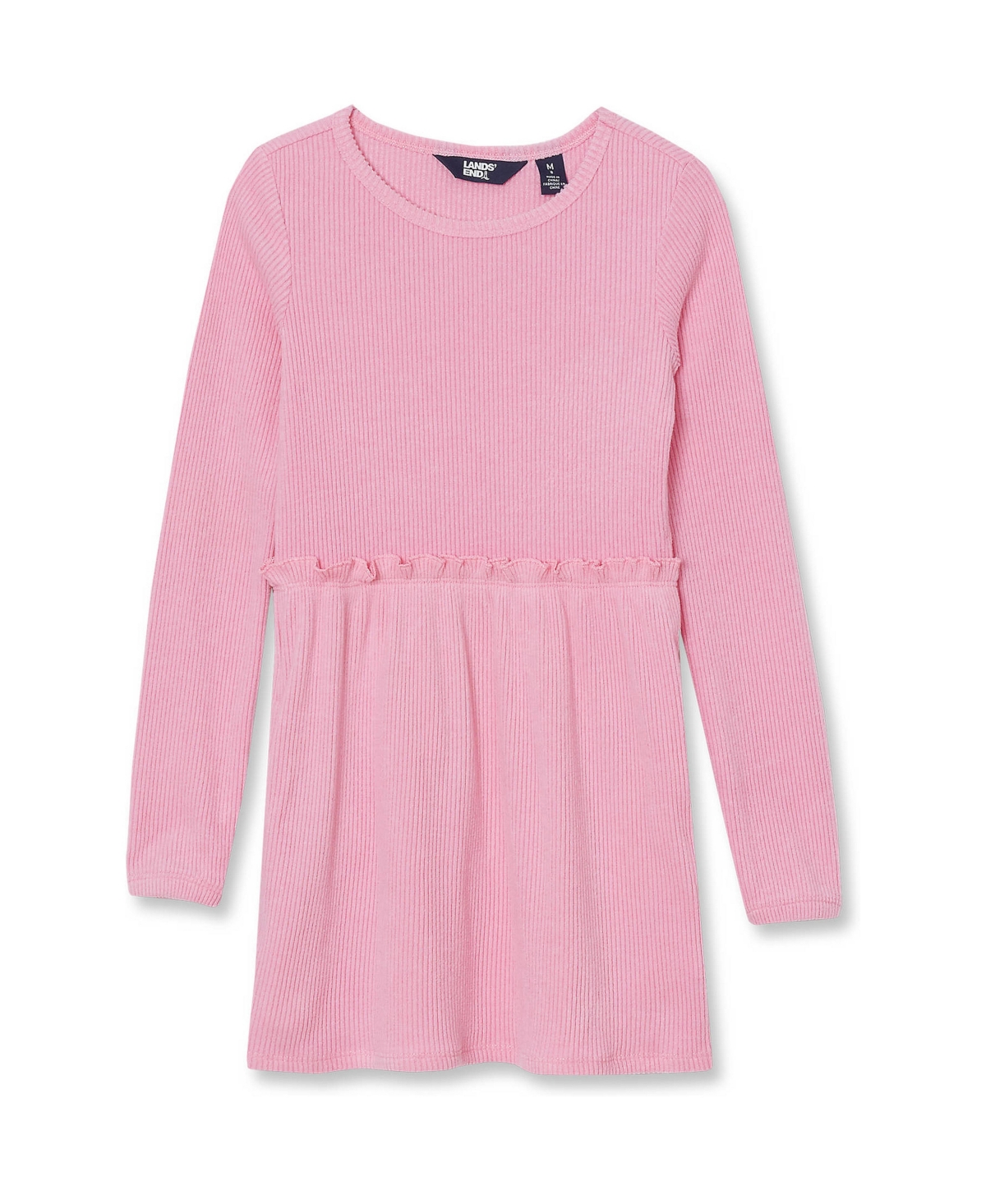 Lands' End Big Girls Plus Long Sleeve Rib Knit Tunic - Candy pink