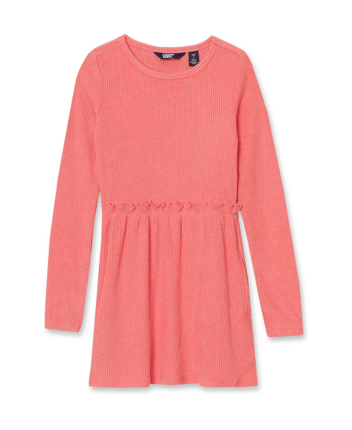 Lands' End Big Girls Plus Long Sleeve Rib Knit Tunic - Sugar coral