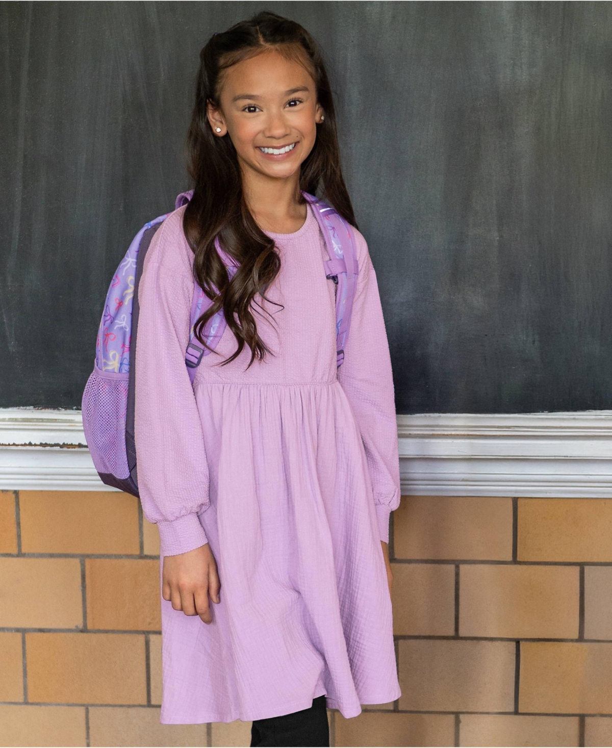 Lands' End Big Girls Plus Long Sleeve Rib Knit Tunic - Lilac breeze