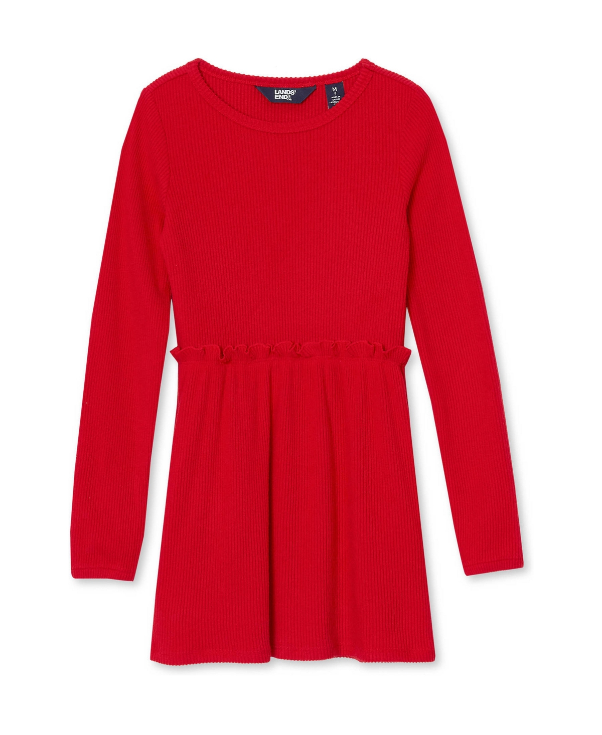Lands' End Big Girls Plus Long Sleeve Rib Knit Tunic - Bright red
