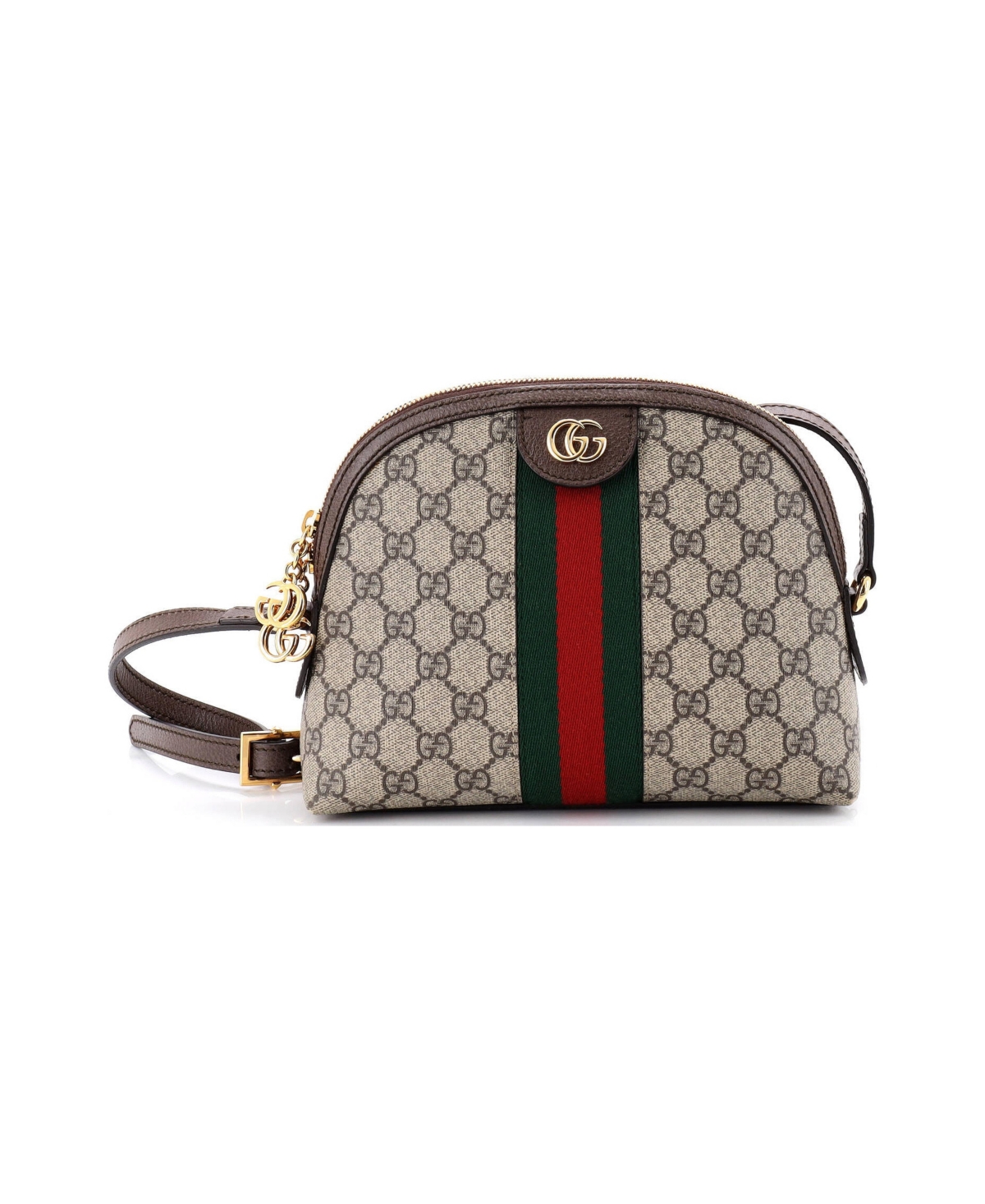 Pre-Owned Gucci Small Ophidia Dome Shoulder Bag Gg Coated Canvas - Brown
