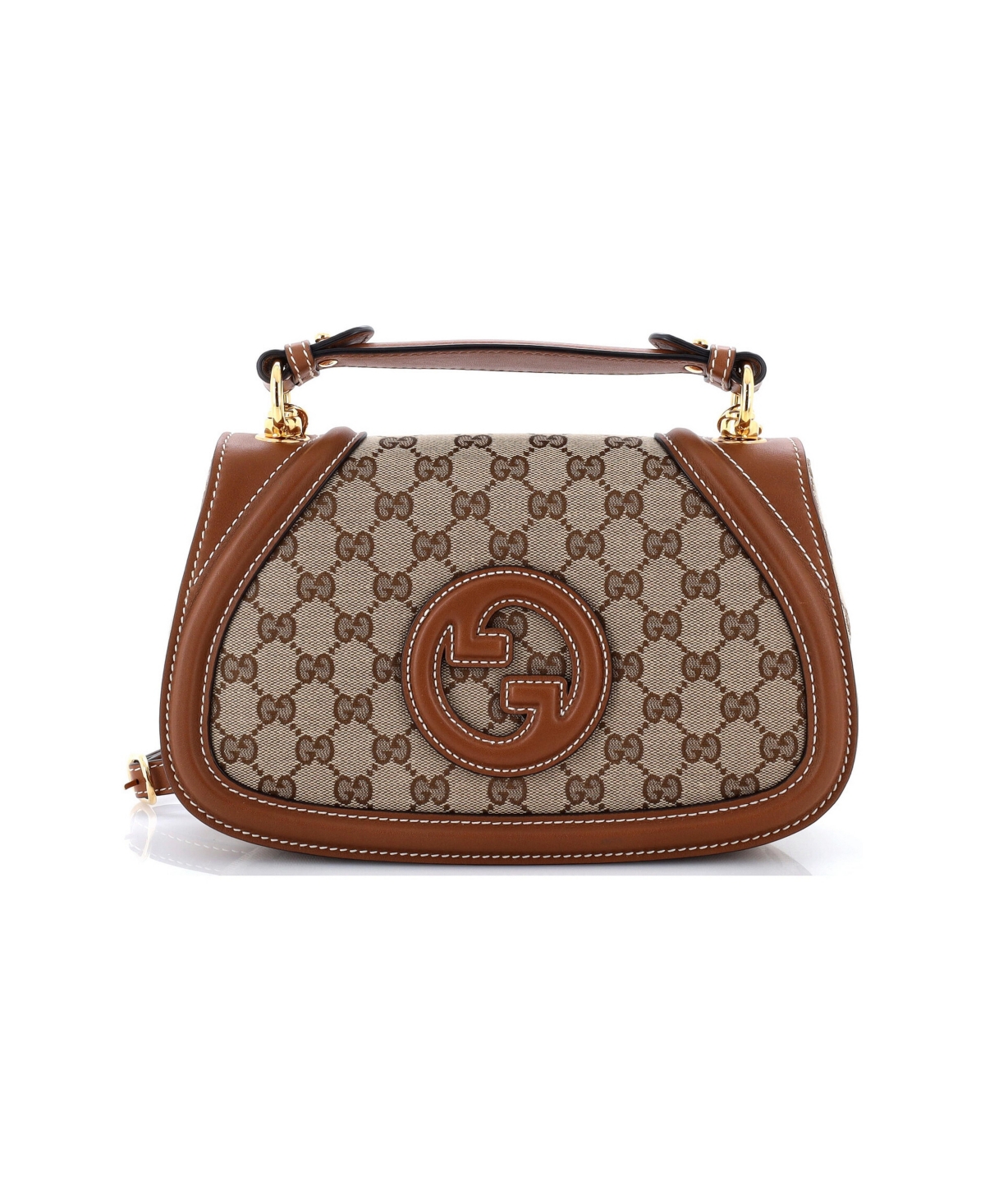 Pre-Owned Gucci Medium Blondie Nm Top Handle Bag Gg Coated Canvas with Leather - Brown