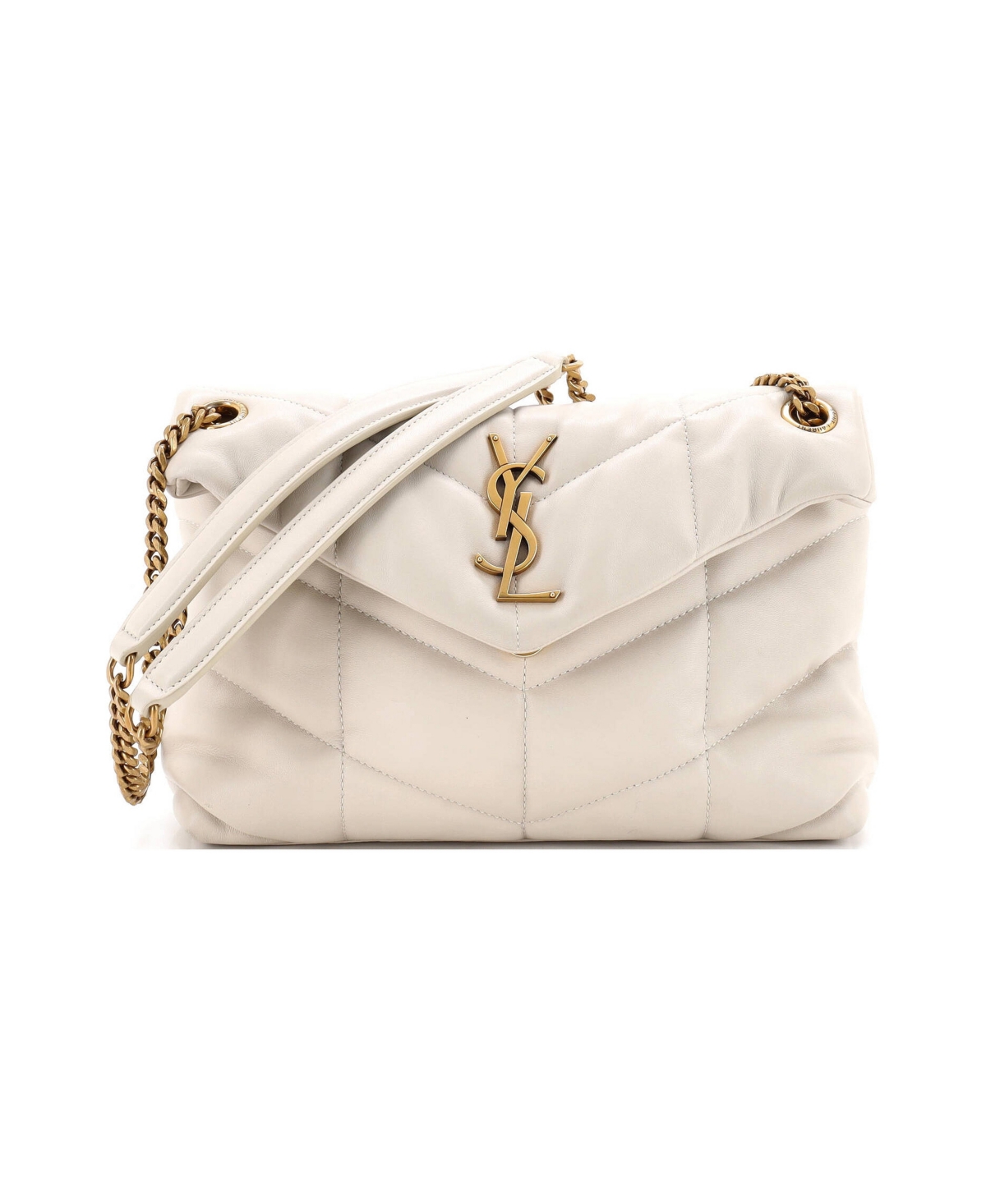 Pre-Owned Saint Laurent Small Loulou Puffer Shoulder Bag Quilted Leather - Natural