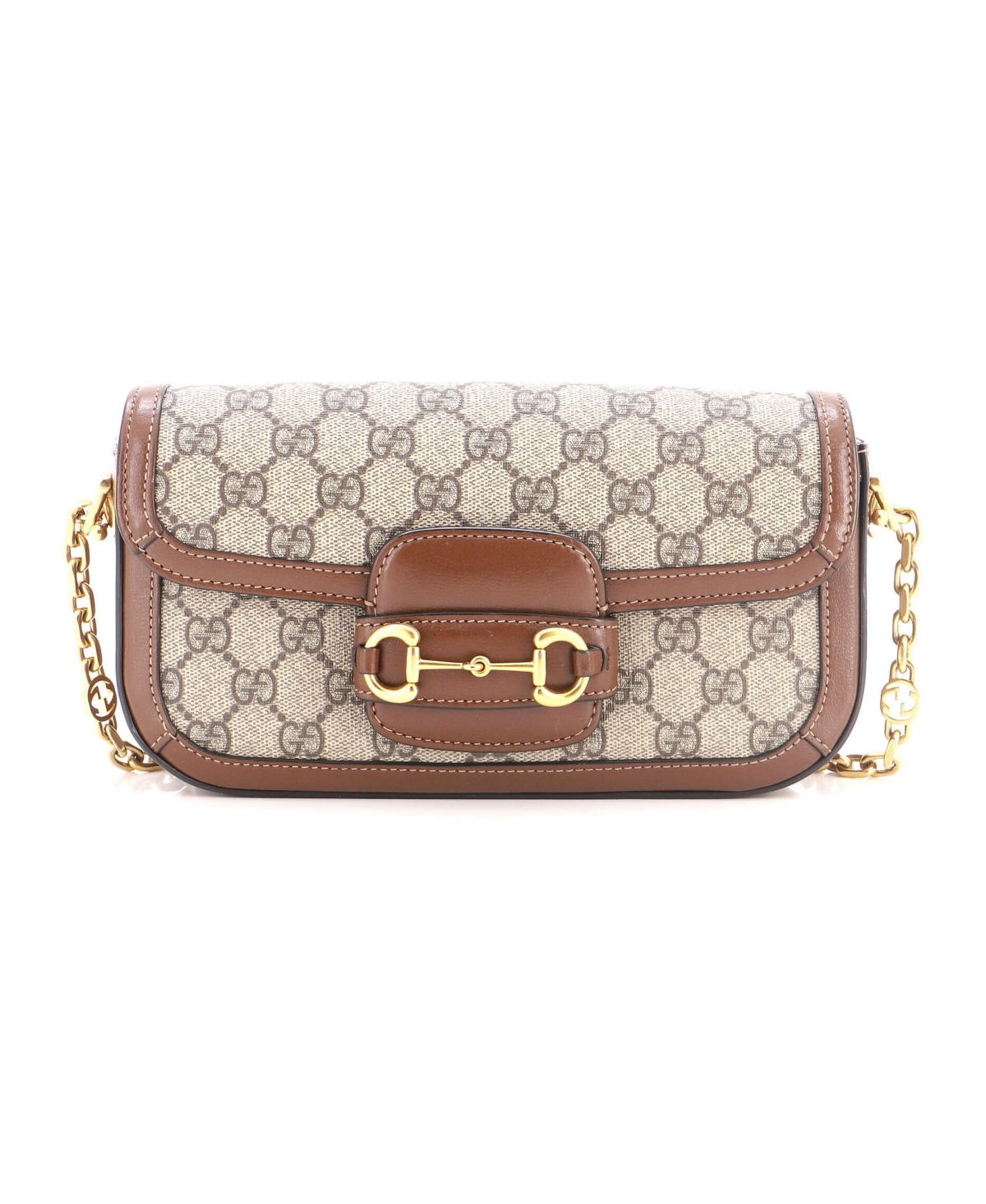 Pre-Owned Gucci East West Horsebit 1955 Shoulder Bag Gg Coated Canvas with Leather - Brown