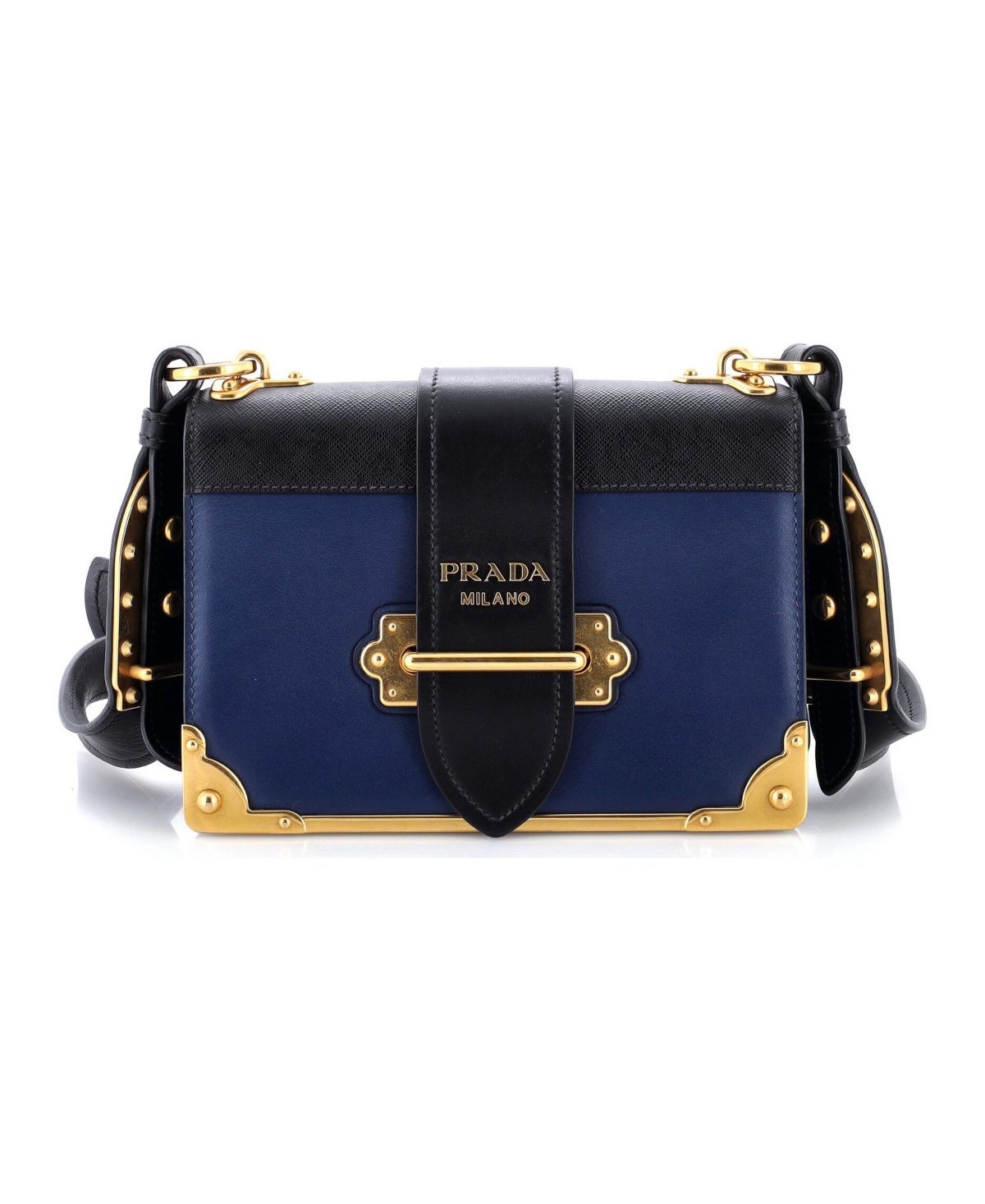Pre-Owned Prada Small Cahier Crossbody Bag Leather and Saffiano Leather - Blue
